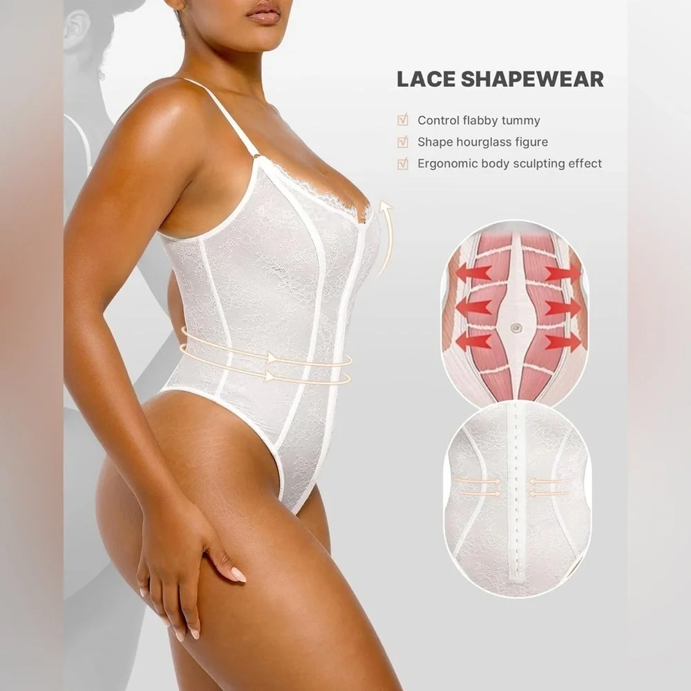 NWT SHAPELLX Lace Bodysuit Tummy Control Shapewear Backless Body Suits Thongs